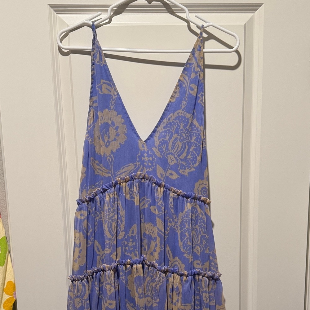 Free People Blue and Beige Floral Midi Dress